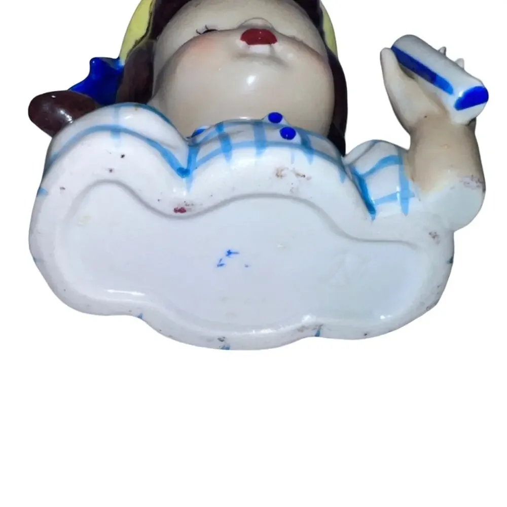 1950s Napco Head Vase Planter Girl with Pigtails & Blue Bows - Japan Vintage